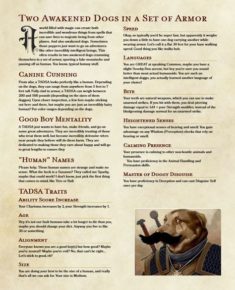 Dnd Race Homebrew, D D Races, Home Brewery, Dnd Races, Dnd Ideas, Dnd 5e Homebrew, Dog People, Dungeons And Dragons Homebrew, Home Brewing