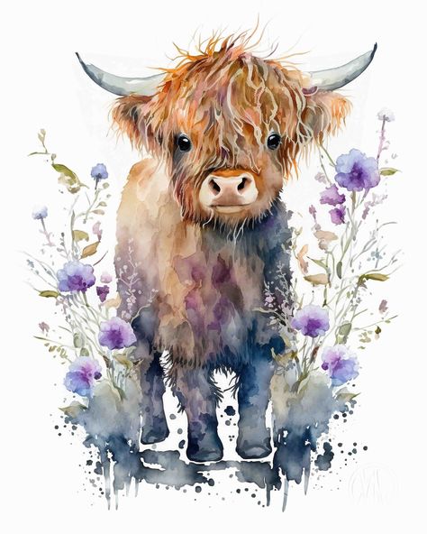 Highland Cow Art, Cow Clipart, Baby Highland Cow, Hal Decor, Cow Png, Cow Painting, Hur Man Målar, Cow Art, Cute Cows