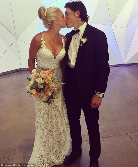 Telling the world: New wife, Lauren, posted lots of delightful photos of the big day on her Instagram account Lauren Oshie, Tj Oshie, Nhl Wags, Celebrity Bride, Nhl Players, Wedding 2015, Royal Weddings, Star Wedding, Couples In Love