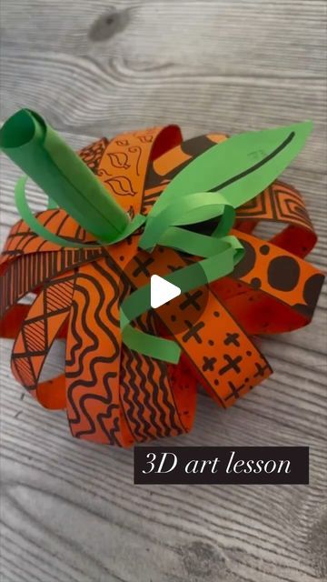 Meagan Carloss on Instagram: "This is the PERFECT 3D Art project for Halloween or even thanksgiving. 🧡
.
For this project we used 9x12 paper (any color works!!), glue, sharpies, and optional-brads and my pattern idea sheet 🍁
.
Have students draw about 10/12 lines-try to keep them even! Then they can fill with patterns or what they are thankful for. 
. 
If you don’t already have it, comment PATTERN for the link to my 2 page idea sheet! 🖤" Pumpkin Art Project, Thanksgiving Art Projects, Autumn Projects, 3d Art Projects, Halloween Art Projects, Thanksgiving Placemats, Turkey Art, October Art, Middle School Art Projects