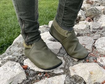 Grounding Shoes, Comfortable Leather Shoes, Moss Green Color, Handmade Moccasins, Boots Boho, Barefoot Boots, Hippie Boots, Boho Boots, Cosplay Boots