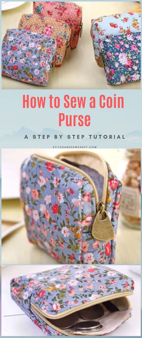 Cute zipper coin purse - Stitch & Sew Craft Sew A Coin Purse, Coin Purse Pattern, Zipper Coin Purse, Purse Pattern, Sew Ins, Small Coin Purse, Beginner Sewing, Beginner Sewing Projects Easy, Leftover Fabric