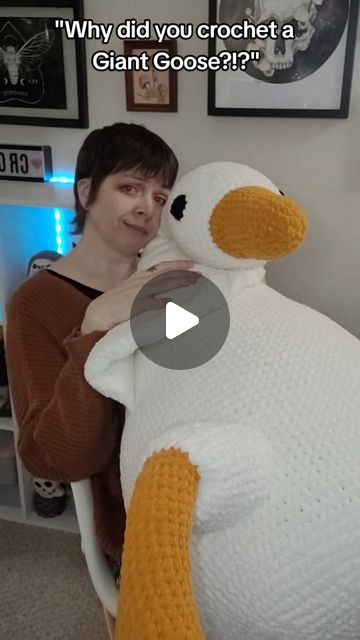 Graceface on Instagram: "You ask why, I ask why not? Join the #goosearmy and make your own #Goosetav today! I have the pattern for my #giantgoose on my blog if you wanna make your own massive goose friend. I also have a tutorial on the long video place for a more manageable sized #crochetgoose 🪿😆 Pattern: Giant Goose by ME! Yarn: Big Twist Cuddle by @joann_stores Stuffed with SO much Poly-fil from @fairfieldworld For my patterns, plushies & more follow the link in my bio 🧶♥️ #crochetgoose #gooseplush #giantplushie #giantamigurumi #giantcrochet #goose #goosetav #amigurumi #gracefacecreates" Big Crochet Plushies, Big Twist, Crochet Ideas, My Blog, Make Your Own, Amigurumi, Make Your, Twist, Yarn