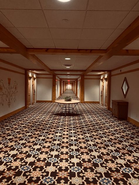 ominous long hallway in hotel Creepy Hotel, Space Hotel, Hotel Hallway, Scary Creepy, Hotel California, Winter Aesthetic, Hallway, California, Hotel