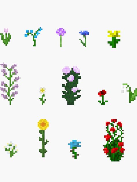 Stickers featuring millions of original designs created and sold by independent artists. Decorate y... Minecraft Flowers Pixel Art, Minecraft Flowers, Grille Pixel Art, Minecraft Templates, Pixel Art Minecraft, Minecraft Printables, Flower App, Flower Mix, Minecraft Wallpaper