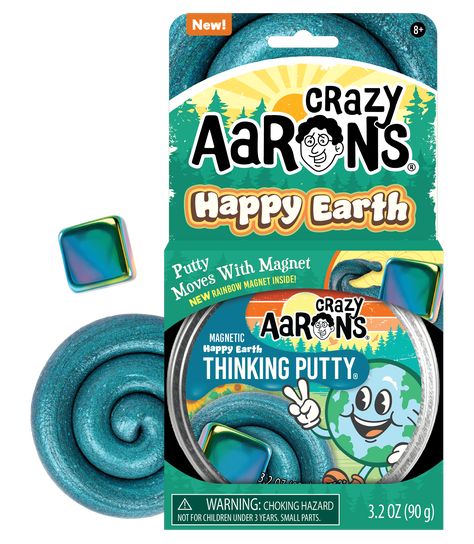 You’ll be a happy camper knowing our Thinking Putty® tins are made of food grade material that can be reused for crafts and projects or recycled with other metals like soup cans! When charged with the rainbow magnet, Happy Earth Thinking Putty® will gleefully dance around showing off its sparkling, mineral earth blue c Thinking Putty, Rainbow Magnet, Finger Strength, Sensory Integration, Plan Toys, Paper Store, Happy Earth, Manhattan Toy, Desk Toys