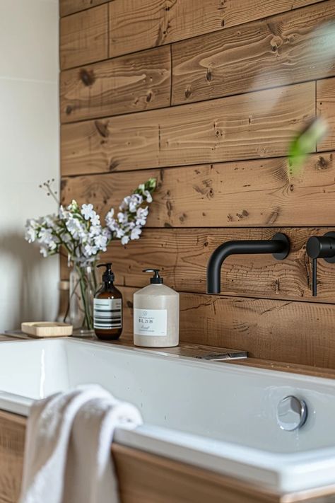 Explore unique shiplap bathroom wall ideas to elevate your space with charm and sophistication. Get inspired to create a serene retreat at home! Small Bathroom With Shiplap, Bathrooms With Shiplap, Wood Walls Bathroom, Plank Wall Bathroom, Bathroom Wall Ideas, Shiplap Bathroom Wall, Log Cabin Bathroom, Wood Shiplap Wall, Installing Shiplap