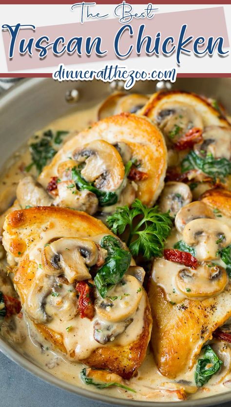 Creamy Garlic Butter Tuscan Mushrooms, Chicken Cutlets With Sun Dried Tomato Cream Sauce, Chicken With Sun Dried Tomatoes Recipe, Tuscan Chicken Casserole, Tuscan Chicken Thighs, Chicken And Mushroom Recipes, Sun Dried Tomato Chicken, Spinach Sauce, Creamy Tuscan Chicken