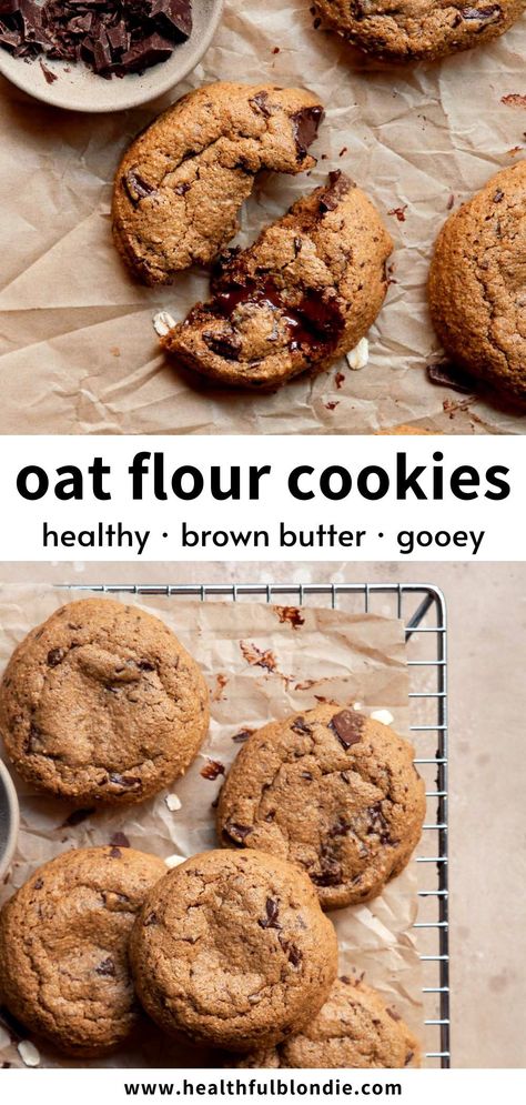 Cookies Brown Butter, Oat Flour Chocolate Chip Cookies, Homemade Oat Flour, Oat Flour Cookies, Healthy Oat Cookies, Oat Cookie Recipe, Oat Flour Recipes, No Flour Cookies, Sugar Free Cookies