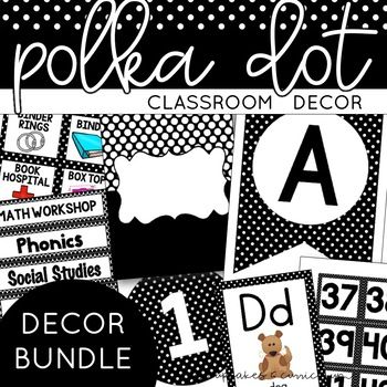 Black And White Classroom Theme, Bright And Black Classroom Theme, Elementary Classroom Decor Black And White, Black And Bright Classroom Decor, Black And White Polka Dot Classroom Theme, Black And White Polka Dot Classroom, Polka Dot Classroom Theme, Watercolor Classroom, Polka Dot Classroom