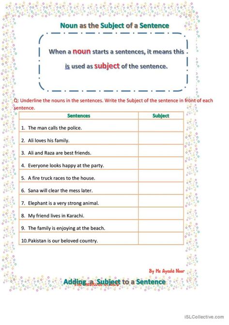 The worksheet will cover "Functions" of Noun as Subject , plus what predicate is. Additionally difference between complete sentence and incomplete sentences is also added. Subject Of A Sentence, Incomplete Sentences, Complete Sentence, The Worksheet, Grammar Practice, Complete Sentences, A Sentence, Esl Worksheets, The Subject