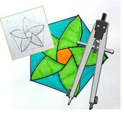 Art Using Basic Geometry Constructions with Compass and Straightedge Geometry Art Projects, Geometry Constructions, Compass Math, Geometric Compass, Math Art Projects, Geometry Projects, Construction Art, Mathematics Art, Compass Drawing