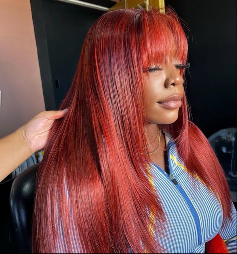 Red Wig With Bangs, Colored Bangs, Red Hair With Bangs, Red Bangs, Bangs For Black Women, Lace Wigs Styles, Bang Wig, Human Hair Wigs With Bangs, Straight Human Hair Wigs