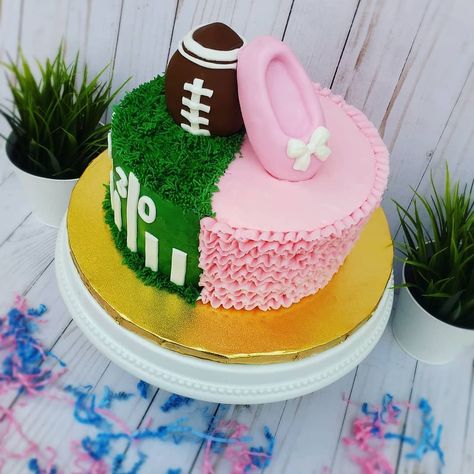 Gender Reveal Football Theme Party Ideas, Football And Tutus Gender Reveal Cake, Touchdown Or Tutu Gender Reveal Cake, Gender Reveal Ideas For Party Theme Football, Football Or Tutus Gender Reveal Cake, Gender Reveal Ideas With Football, Touchdown And Tutus Gender Reveal Party Ideas, Babyshowerparty Theme Ideas, Footballs And Tutus Gender Reveal