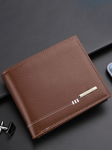 Brown  Collar  PU Leather Letter Small Wallet Embellished   Wallets & Cardholders Wallet For Men, Luxury Leather Wallets For Men, Wallets For Men, Luxury Handmade Wallets For Daily Use, Men Wallet, Minimalist Leather Wallet Men, Luxury Men's Wallets For Daily Use, Luxury Handmade Men's Wallets, Gents Wallet