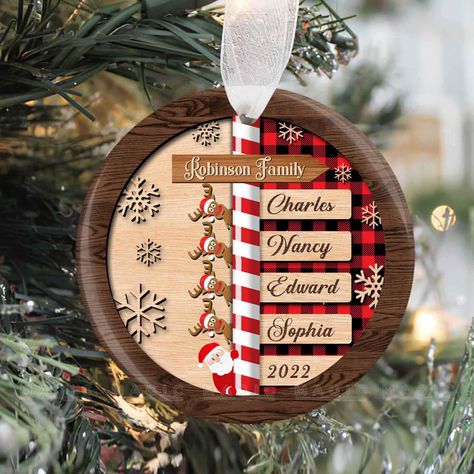 Personalized Family Name Ornaments | Magic Exhalation makes perfect Personalized Christmas Ornaments, especially a Family Ornament for everyone can gather around the most wonderful occasion in the year.You can choose from a variety of different designs, or you can even personalize this product with the family member's name or your family picture. Regardless of which option you choose, these personalized family name ornaments are sure to bring a smile to your loved one's face. ♥ MATERIALS Our ornaments are made of two different sorts of materials: ceramic and high-gloss MDF. ♥ ABOUT CERAMIC - Just under 3 inches in height. - Printing using dye-sublimation.- Images printed on white ceramic are vivid and in full color. - Includes gold hanging cord. ♥ ABOUT MDF - Dimensions: 2.75" - With a hig Ornaments With Names Diy, Diy Family Ornaments, Family Ornaments Personalized, Family Name Ornaments, Name Ornaments, Robinson Family, Name Christmas Ornaments, Sublimation Images, Family Ornaments