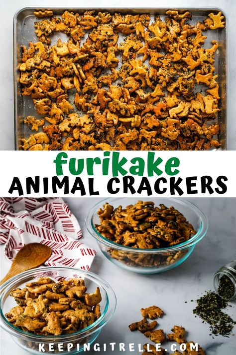 Furikake animal crackers is an East meets West twist on a Hawai’i  favorite Chex Mix recipe. A simple yet delicious treat that is perfect  for on the go snacking. Animal Crackers Recipe, Animal Cookies Recipe, Chex Mix Recipe, Hawaiian Dishes, Chex Mix Recipes, Hawaii Food, Treats Recipes, Snack Mix Recipes, Hawaiian Food