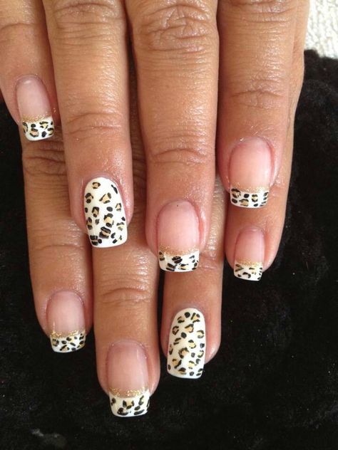 Leopard nails Nail Art Animal Print French Tips, French Manicure With Leopard Print, Leopard Nail Art Designs, Hair Dues, Leopard Nail Designs, Leopard Nail Art, Animal Print Nails Art, French Manicure Designs, Animal Nail Art