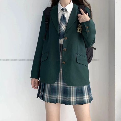 Green Uniform Schools, School Jacket Uniform, Student Uniform Aesthetic, Green Uniform Aesthetic, School Blazer Uniform, Green School Uniform, Blazer Uniform, Green Uniform, School Blazer