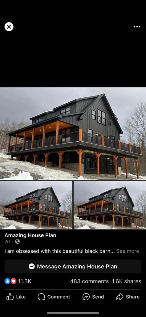 All Black Exterior House, Black Log Cabin Exterior, Log Cabins Exterior, Black Log Cabin, Log Cabin Homes Exterior, Tin Roof House, Mountain House Exterior, 2024 Manifestations, Log Cabin Exterior