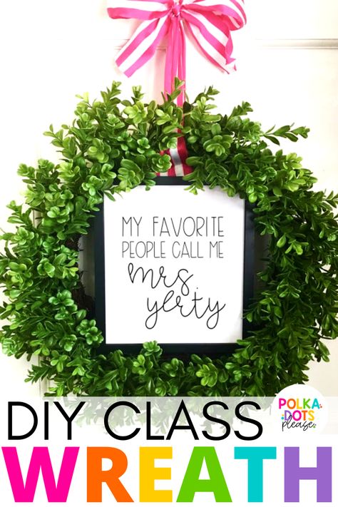 This door display can be changed throughout the year by adding new quotes or images inside the frame. Wreaths For Classroom Door, Wreath For Classroom Door, Classroom Wreath Diy, Classroom Door Wreath, 4th Grade Classroom Setup, Door Classroom, Classroom Wreath, Classroom Door Decor, Farmhouse Classroom