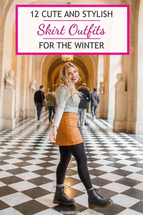 It's super easy to look fabulous, feel young and beautiful if you wear skirts during the cold season. Whether you prefer mini, midi, or maxi skirts, the best #winter outfits are affordable, comfortable, fashionable, and #sustainable Check out these cute and #feminine winter #skirt #outfit ideas if you need some inspiration to #dress fantastic and even stand out during the colder months. Sweaters That Go With Skirts, Styling Mini Skirt Winter, Style Mini Skirt Winter, Miniskirt And Sweater Outfit, How To Wear A Mini Skirt In Winter, How To Wear Mini Skirts, Fall And Winter Skirt Outfits, Short Winter Skirt Outfit, Shoes With Skirts Winter