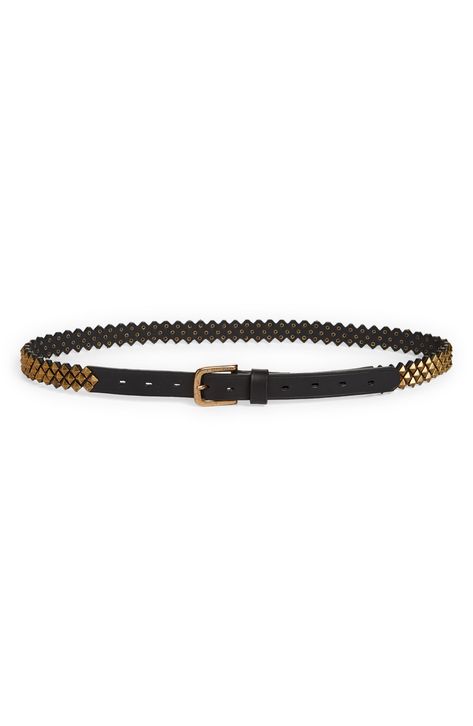 Golden Goose Studded Leather Belt available at #Nordstrom Studded Leather, Golden Goose, Belt Size, Pyramid, Gold Black, Leather Belt, Nordstrom, Buckle, In Italy