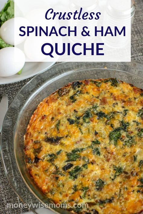 Ham Spinach Cheese Frittata, Ham Spinach Cheese Quiche Crustless, Ham And Spinach Frittata, Gf Quiche Recipes, Ham And Spinach Quiche Recipes, Ham Spinach Cheese Quiche, Gf Quiche, Quiche Ham, Ham And Spinach Quiche