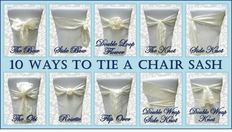 Traditional Bow Plus 9 Alternative Ways to Tie a Chair Sash Aisle Ideas, Bling Decor, Wedding Chair Sashes, Wedding Swag, Chair Ties, Tafel Decor, Chair Sash, Chair Covers Wedding, Chair Sashes