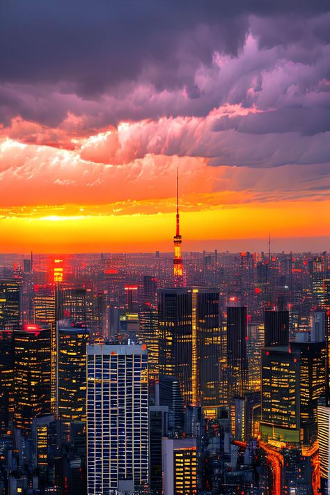 sunset, Tokyo, cityscape, dramatic lighting, epic composition, timelapse, ultra-realistic, photography, Japan, travel, urban, landscape, night, skyline Sun Wallpaper Hd, Photo Flowers, Land Of The Rising Sun, Skyline Painting, High Building, Sun Rise, The Rising Sun, Natural Landscapes, Sun City