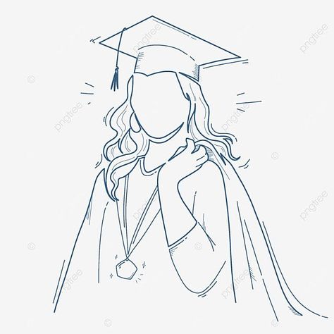 College Drawing Ideas, Cap And Gown Drawing, Graduation Girl Drawing, School Related Drawings, Graduation Cartoon Art, Graduation Sketch, Diploma Drawing, Graduation Drawing Ideas, Graduate Drawing