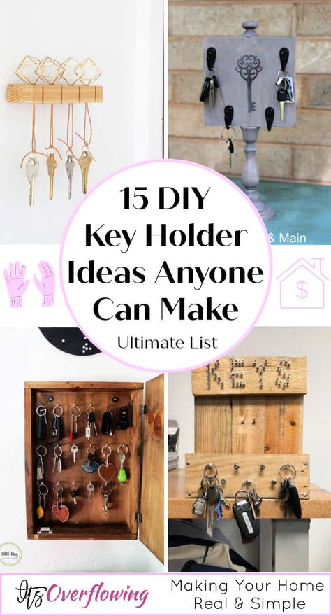 15 Easy DIY Key Holder Ideas Anyone Can Make Mail Keys Organizer Entryway Diy, Keys Board Ideas, Diy Key Rack Wood, Unique Key Holder Ideas, Key Hangers Ideas, Decorative Key Holder, Key Holder Ideas Creative Handmade, Key Ring Holder Wall Diy, Hanging Keys Ideas