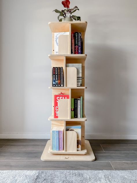 Book Rack Diy, Book Tower Shelf, Revolving Bookshelf, Living Room Design Cozy, Book Rack Design, Pantry Storage Solutions, Witchy Halloween Decor, Halloween Decor Inspiration, Diy Corner Shelf