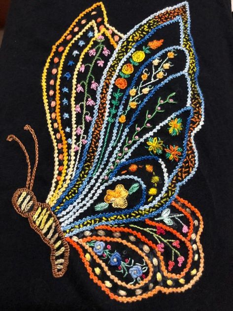 Stitching Art Embroidery, Bees Embroidery, Hand Embroidery Butterfly, Embroidered Butterflies, Basic Hand Embroidery Stitches, Clothes Embroidery Diy, Hand Embroidery Patterns Flowers, Diy Embroidery Patterns, Basic Embroidery Stitches