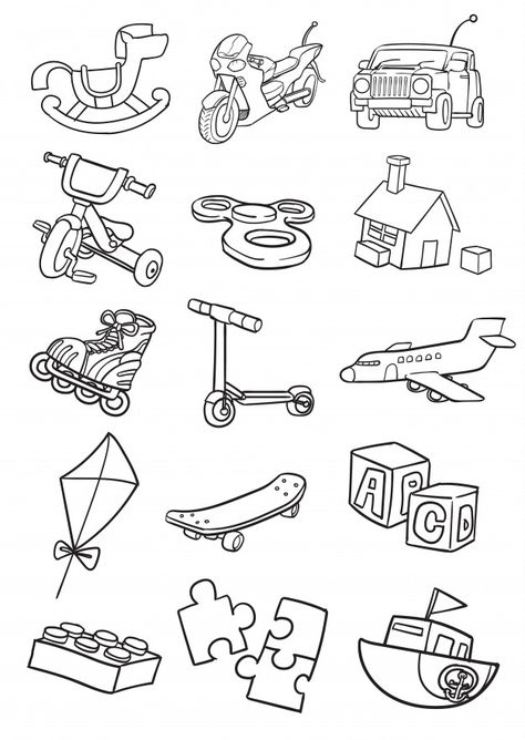 Toy Doodles Drawing, Cartoon Objects Drawing, Toys Background, Doodle Kids, Toys Doodle, Toys Cartoon, Toys Pictures, Toys Coloring Pages, Toys Drawing Illustrations