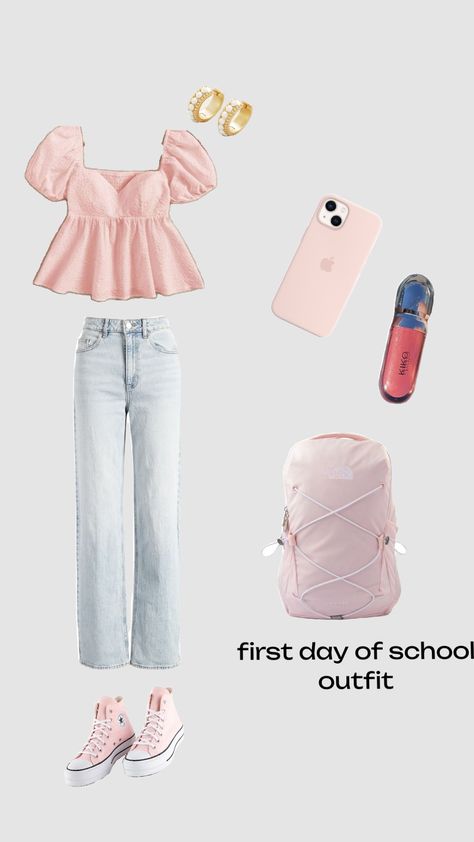 first day of school🎒 #school #firstday Cute Fits For The First Day Of School, First Day Of School 6th Grade Outfits, Cute First Day Of School Outfits College, Back To School First Day Outfits, Preppy First Day Of School Outfit Ideas, Good Back To School Outfits, Shopping Day Outfit Summer Casual, First Day If School Outfits 7th Grade, Girls First Day Of Middle School Outfit