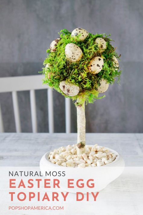 Looking for an idea to spring into the season? This Moss Easter Egg Topiary is the perfect DIY to get you in the spirit! Get the tutorial from Pop Shop America. Easter Egg Topiary, Egg Topiary, Topiary Diy, Easter 2021, Easter Tablescapes, Easter Bunny Crafts, Easter Eggs Diy, Faux Tree, Bunny Crafts