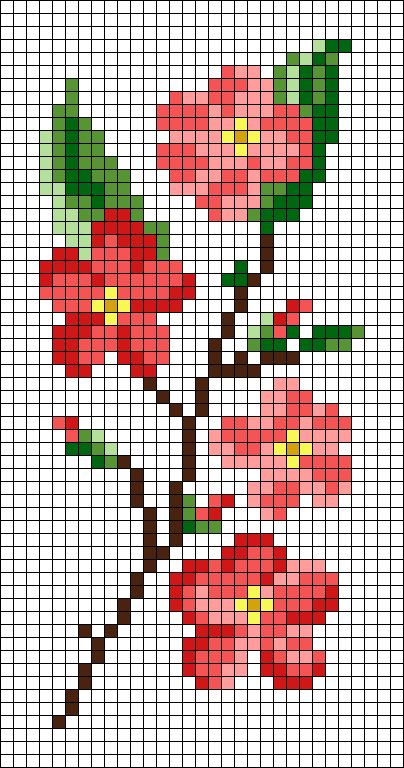 Cherry Blossom Pixel Art Grid, Flower Pixel Pattern, Alpha Patterns Flower, Cherry Blossom Cross Stitch, Pixel Art Flower, Flower Pixel Art, Art Cross Stitch Patterns, Sakura Wall, Art Cross Stitch