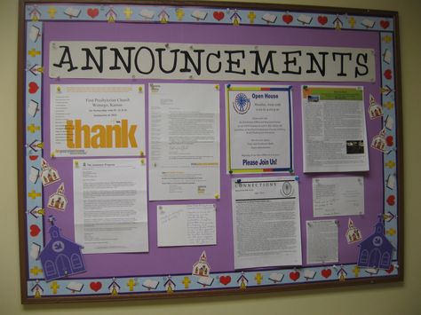 April 2013 Announcements Announcement Board Ideas Office, Bulletin Board For Announcements, School Announcement Bulletin Board Ideas, Announcements Bulletin Board, Work Announcement Board, Main Office Bulletin Board Ideas, Professional Office Decorating Ideas For Work Bulletin Boards, Announcement Bulletin Board Ideas, Church Announcement Board