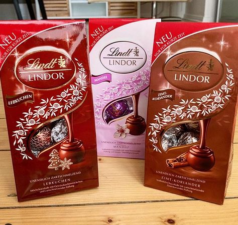 Lindt Lindor limited winter flavours!🍫🇩🇪☃️. . - Lebkuchen (gingerbread), almond or cinnamon coriander? (germany). Lindt Lindor Chocolate, Lindor Chocolate Flavors, Switzerland Chocolate, Winter Flavors, Lindor Chocolate, Aesthetic Valentines, Chocolate Pictures, Lindt Lindor, Lindt Chocolate