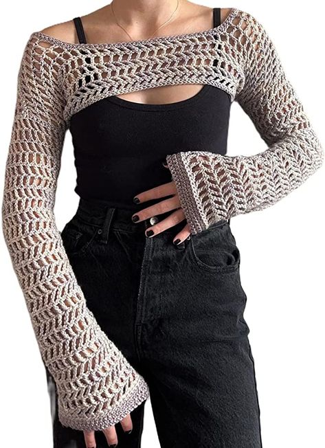 Fishnet Crochet, Bolero Shrug, Knit Shrug, Crochet Shrug, Streetwear Aesthetic, Smock Top, Crochet Woman, Cropped Tops, Crochet Crop Top