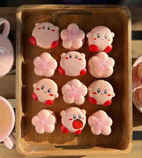 Kirby Macarons, Cupcakes Pastel, Gaming Cake, Kirby Pokemon, Sakura Season, Korean Cafe, Pastel Cupcakes, Pokemon Cake, Bakery Menu