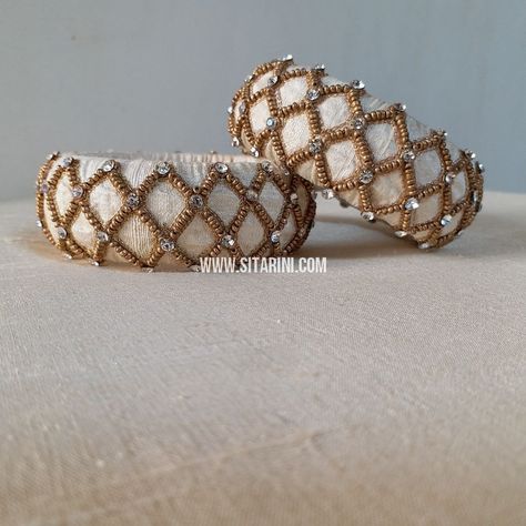 Zardosi Bangles, Maggam Work Bangles, Diy Bangles, Silk Thread Earrings Designs, Fabric Bangles, Design Outline, Silk Thread Bangles Design, Silk Bangles, Thread Bangles Design