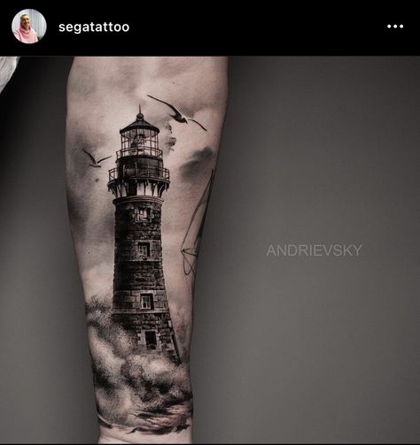 Nautical Forearm Tattoo, Lighthouse Sleeve Tattoo, Realistic Lighthouse Tattoo, Ship And Lighthouse Tattoo, Light House Tattoo Design, Lighthouse Tattoo Men, Lighthouse Tattoo Design, Tattoo Lighthouse, Lighthouse Tattoo Meaning