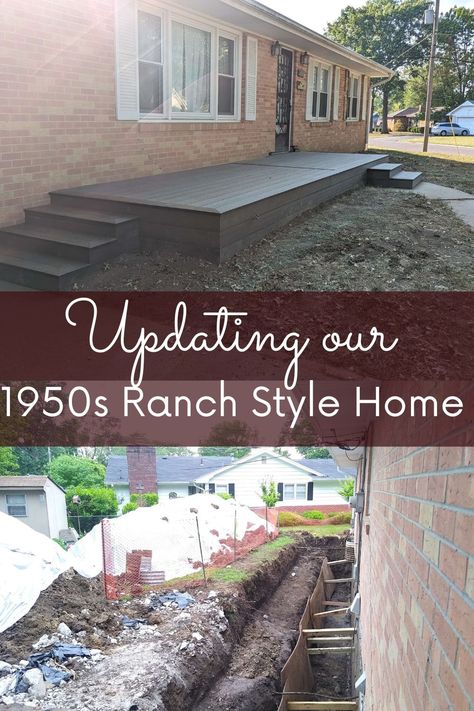 Updating our 1950s Ranch Style house has been fun, frustrating, and like all remodels messy. The best part? The work has just began. Ranch Style Homes Exterior Makeover, Ranch House Front Deck, Small New House, Ranch House To Farmhouse Remodel, Brick Ranch Renovation, 1950 Remodel House, Additions On Ranch Style Homes, Brick Ranch Makeover House Exteriors, 1950 Ranch House Exterior Remodel