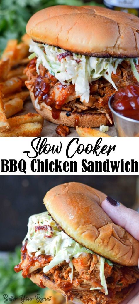 slow cooker bbq chicken sandwich Crockpot Queso, Bbq Chicken Sandwich Recipes, Queso Chicken, Grill Sandwich, Bbq Chicken Sandwich, Slow Cooker Bbq Chicken, Summer Sandwiches, Bbq Sandwich, Slow Cooker Bbq