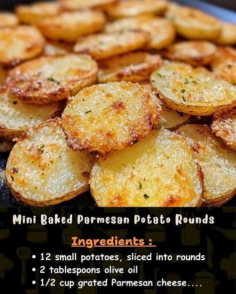 Ingredients: 12 small potatoes, sliced into rounds 2 tablespoons olive oil ½ cup grated Parmesan cheese Parmesean Potatoes, Potato Medallions, Crispy Parmesan Potatoes, Potato Rounds, Parmesan Potato, Small Potatoes, Mini Potatoes, Parmesan Potatoes, Small Potato