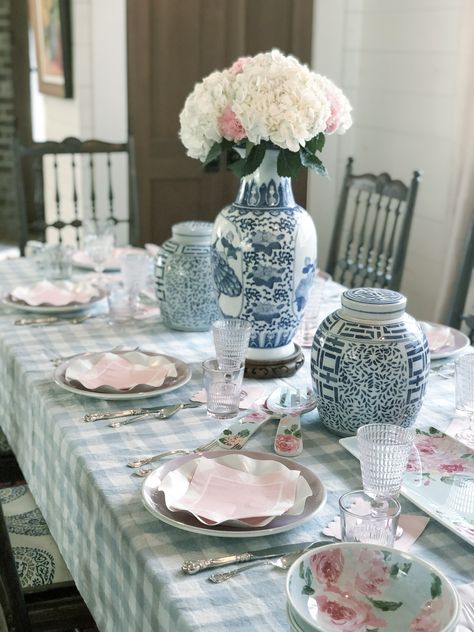 Birthday Party Decor, Blue and White, Pink and White, Granny-chic, Scalloped Plates, Crystal, Silver, Chinoiserie, Hydrangeas, Entertaining, Decor Ideas, How To, Balloon Arch, Tablesetting, Tablescape, Table Setting, Vintage, Floral, Pretty, Girly, Tween Birthday, Home Birthday, Inspo Chinoiserie Birthday Party, Hydrangea Birthday Party, Pink And Blue Tea Party, Pink And Blue Birthday Party, Blue And White Birthday Party, Prom Brunch, Chapple Chandler, Chinoiserie Party, Scalloped Plates