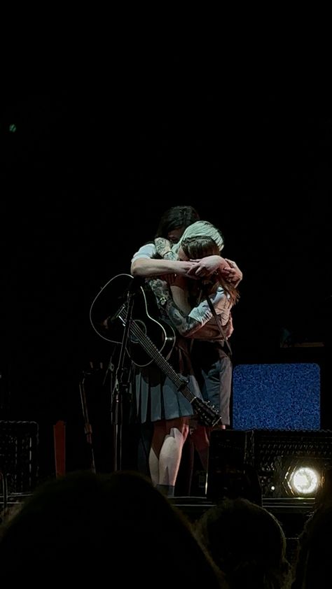 Boygenius on stage at reset music festival, boygenius, boygenius hug, group hug, Phoebe Bridgers, Lucy Dacus, Julien Baker Boygenius On Stage, Phoebe Bridgers On Stage, Boygenius Hugging, Boygenius Wallpaper, Boygenius Concert, Lucy Dacus, Julien Baker, Group Hug, Spotify Covers