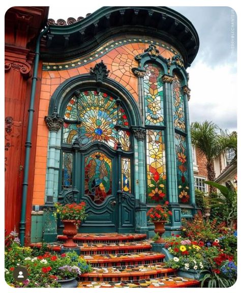 Art Studio Exterior Building, Maximalist House Exterior, Art Nouveau Architecture, Dream House Rooms, Fantasy House, Maximalism, Dream House Interior, Beautiful Doors, Dream Decor